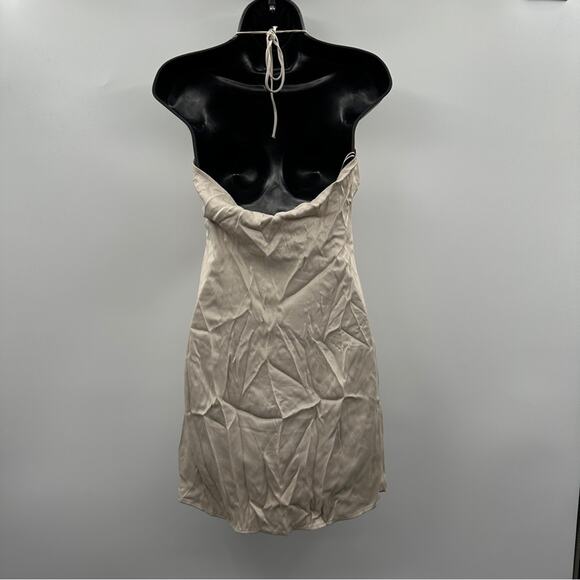 Zara Satin Ruched Beige Halter Tie Shift Mini Slip Dress Size‎ M NWT - Picture 5 of 11
